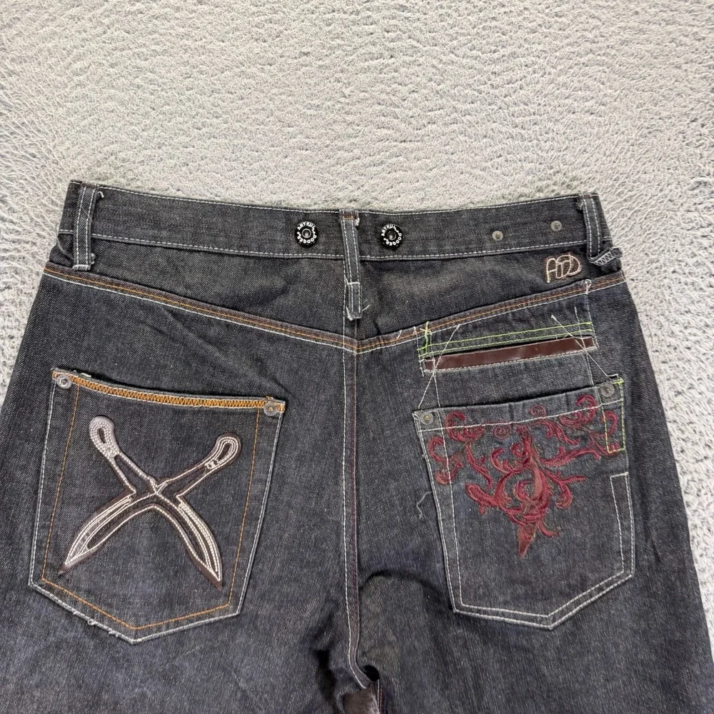 VTG Artful Dodger Seven Dials Shorts Mens 34 Black Denim Bermuda Streetwear Y2K